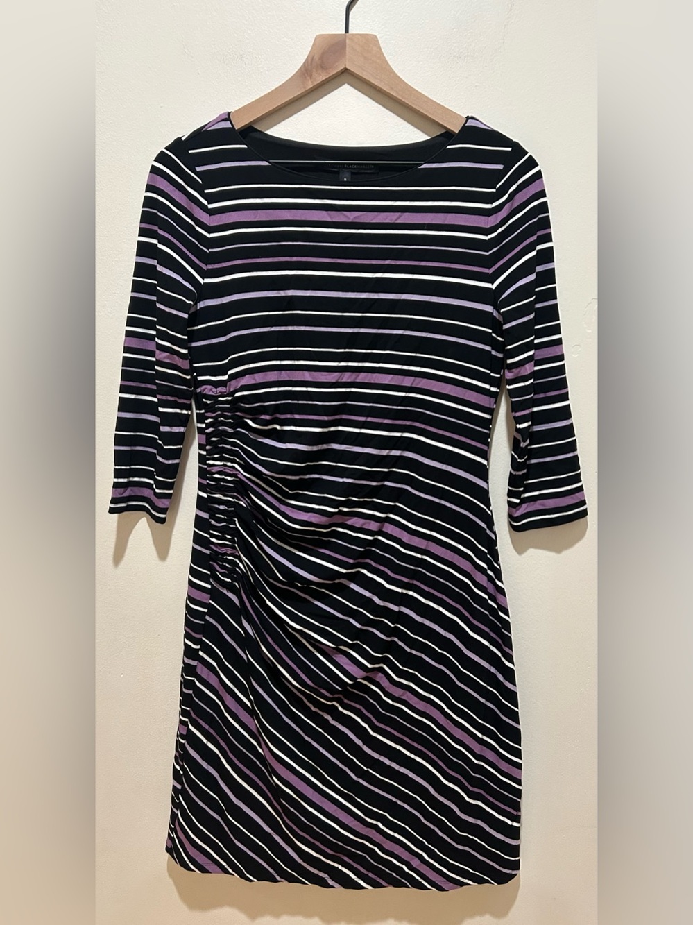 White House Black Market Black, White & Purple Striped Long Sleeve Dress - Small